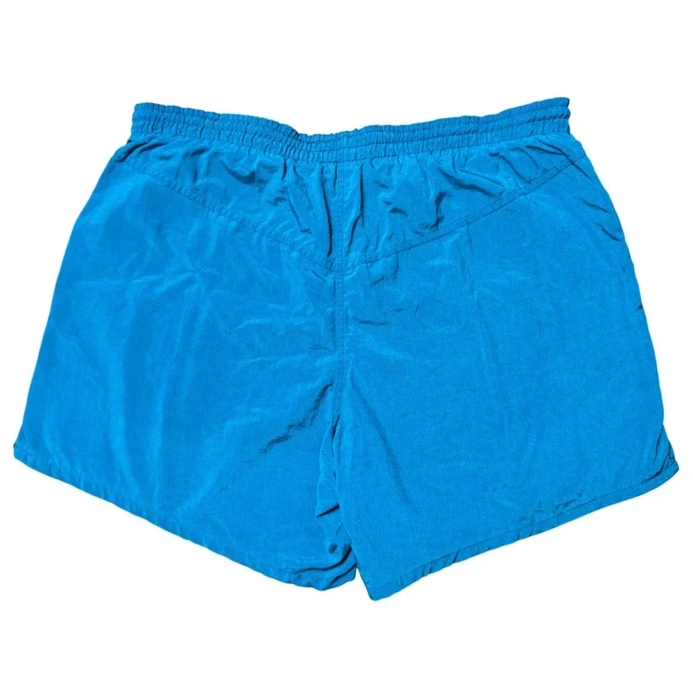 Vintage Speedo Mens‎ Teal Blue Crinkle Nylon Swim Trunks Mesh Lined Shorts Sz L